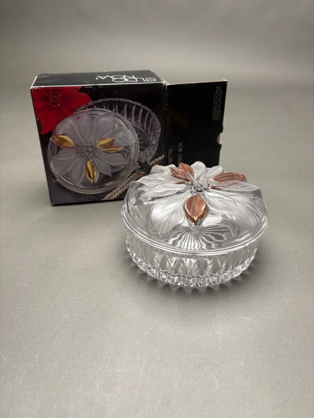 Studio Nova Clear Glass Trinket Dish with Gold-Tone Floral Accents